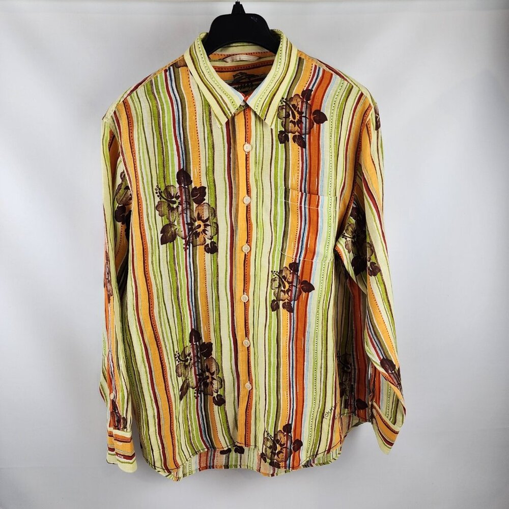 Tommy Bahama Shirt Mens Large Relax 100% Linen Long Sleeve Multicolor Floral
